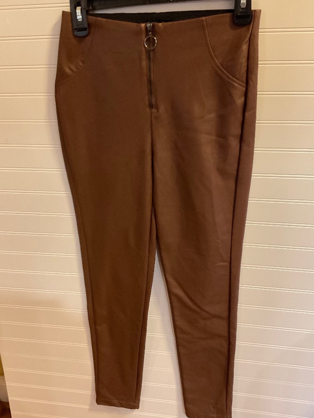 Haute Monde Brown Faux Leather High Rise Skinny Pants Leggings Size: Small
